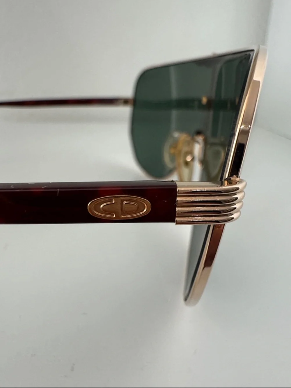 Christian Dior Shield Sunglasses Green Lens Gold Frame 2503 Vintage Style